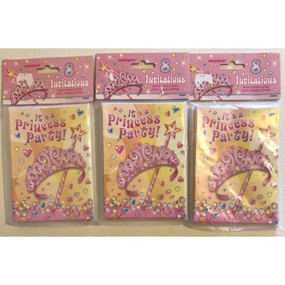 PRINCESS PARTY BIRTHDAY Invitations  3 Pack + Envelopes UNIQUE